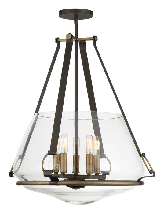Minka-Lavery 3905-107 Five Light Pendant/Semi Flush Mount, Smoked Iron W/Aged Gold