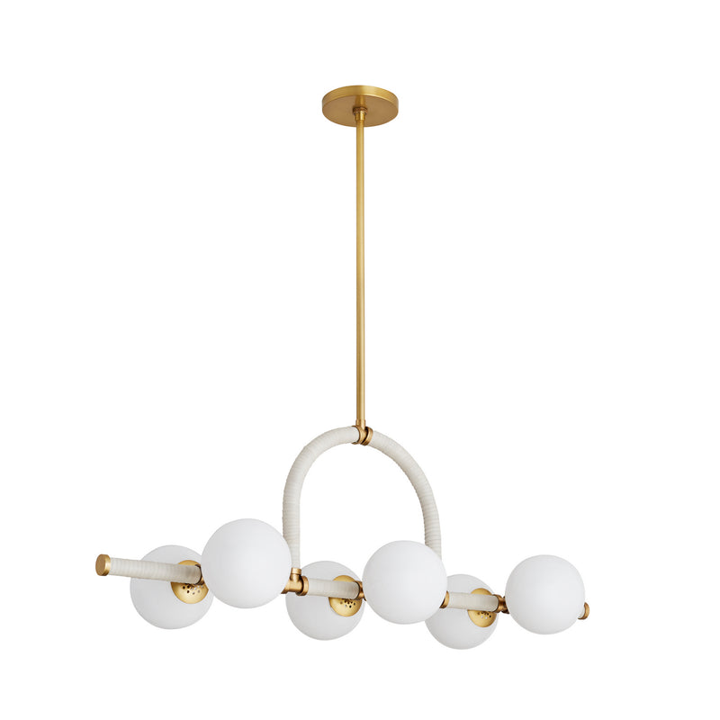 Arteriors 89467 Six Light Linear Chandelier, Antique Brass