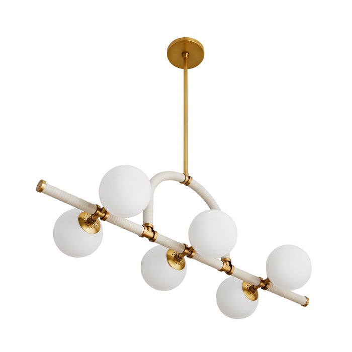 Arteriors 89467 Six Light Linear Chandelier, Antique Brass