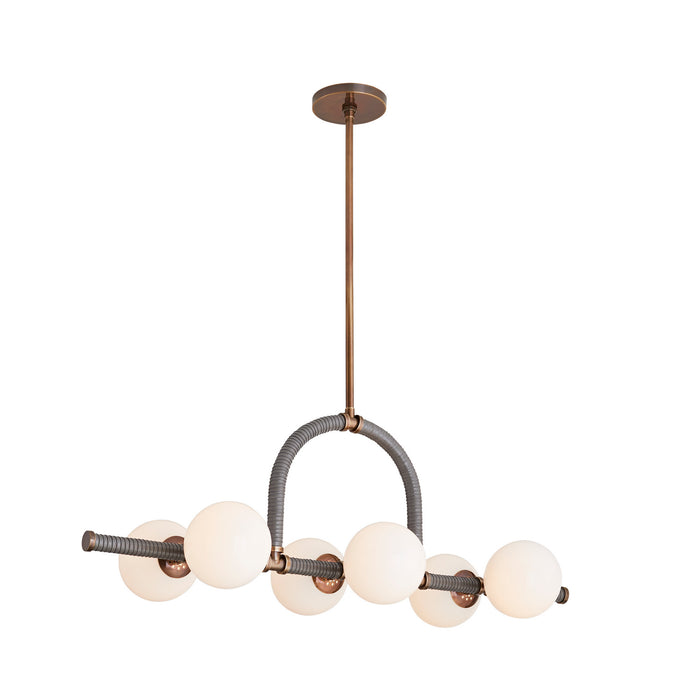 Arteriors 89469 Six Light Linear Chandelier, Heritage Brass