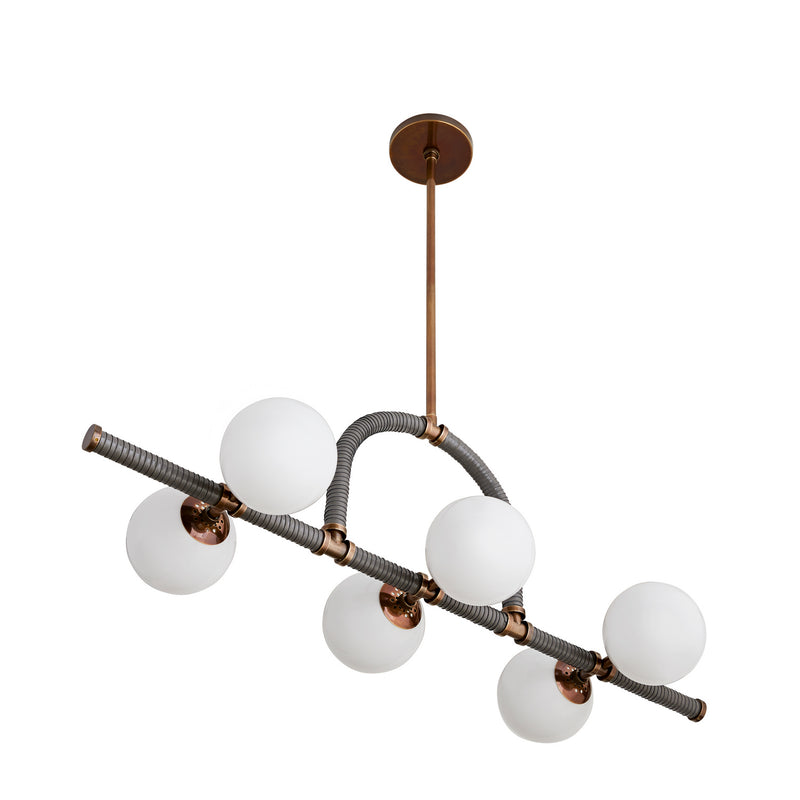 Arteriors 89469 Six Light Linear Chandelier, Heritage Brass