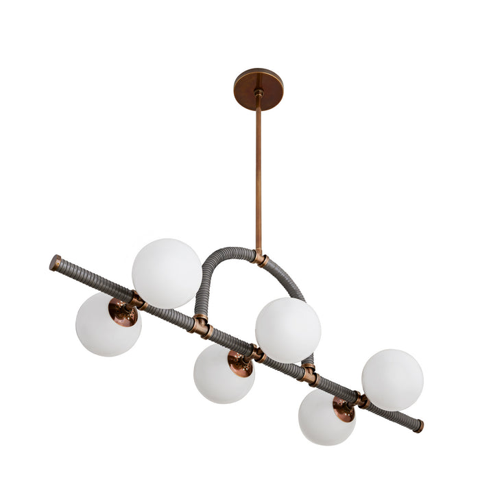 Arteriors 89469 Six Light Linear Chandelier, Heritage Brass