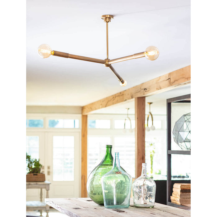 Regina Andrew 16-1337NB Three Light Chandelier, Natural Brass