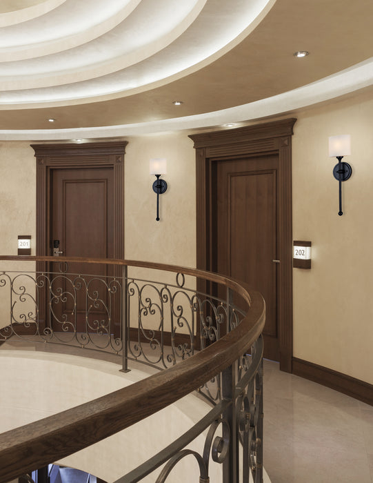 Justice Designs FSN-4331-OPAL-MBLK One Light Wall Sconce, Matte Black