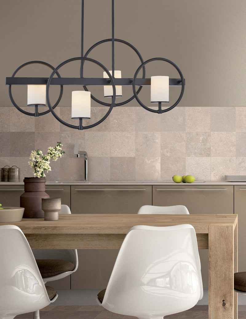 Justice Designs FSN-4370-OPAL-MBLK Four Light Island Chandelier, Matte Black