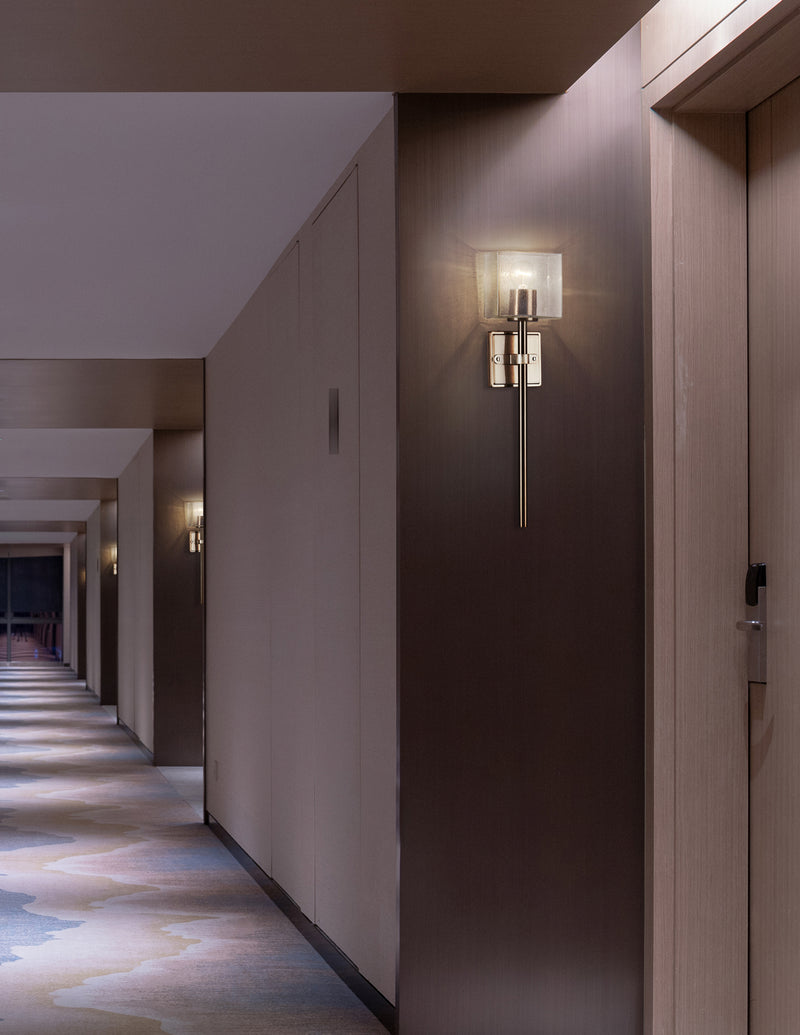 Justice Designs FSN-4391-SEED-BRSS One Light Wall Sconce, Brushed Brass