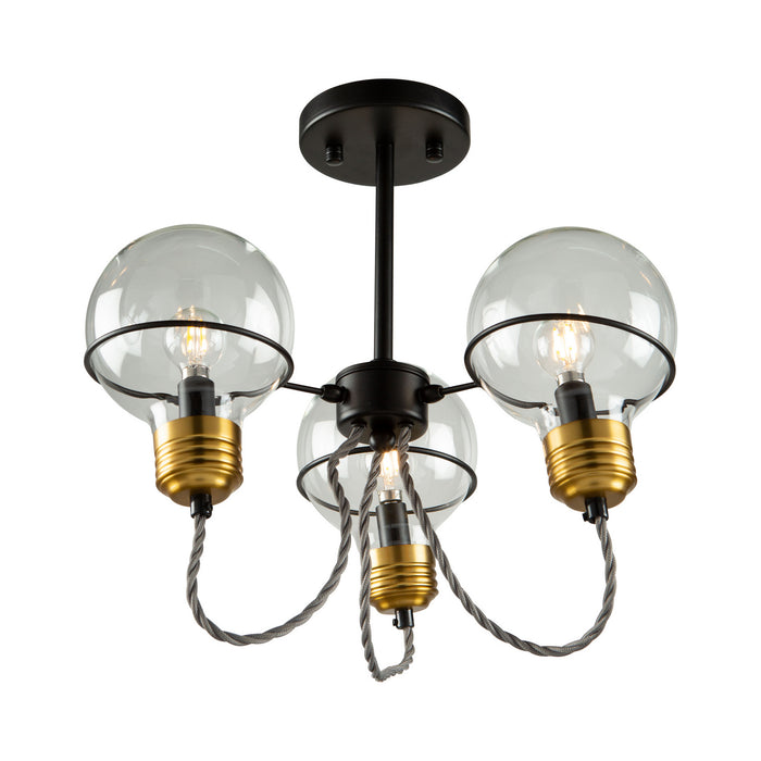 Artcraft AC11723BK Three Light Semi-Flush Mount, Black and Brushed Brass