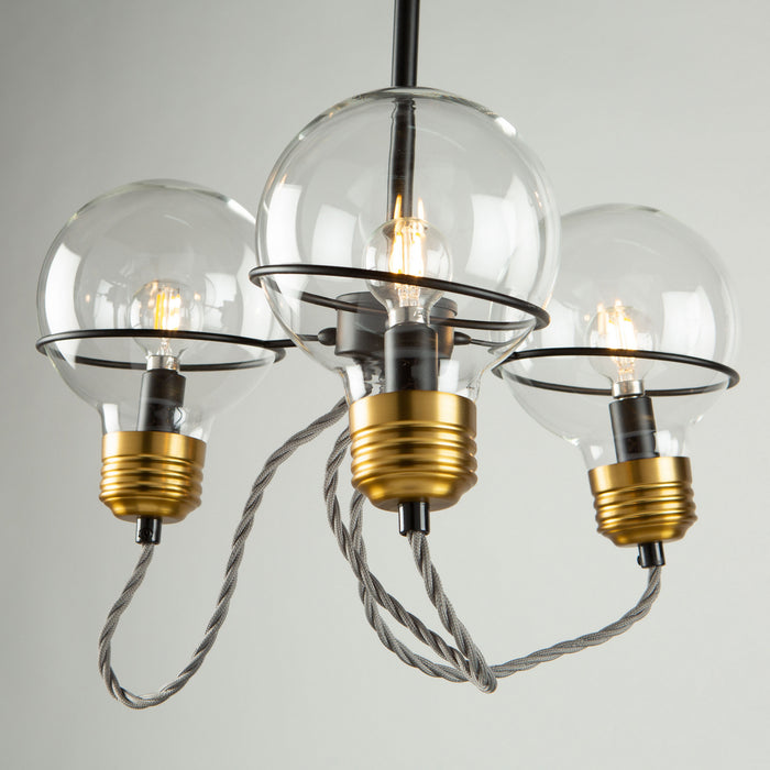 Artcraft AC11723BK Three Light Semi-Flush Mount, Black and Brushed Brass