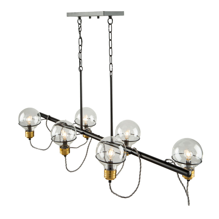 Artcraft AC11726BK Six Light Island Pendant, Black and Brushed Brass