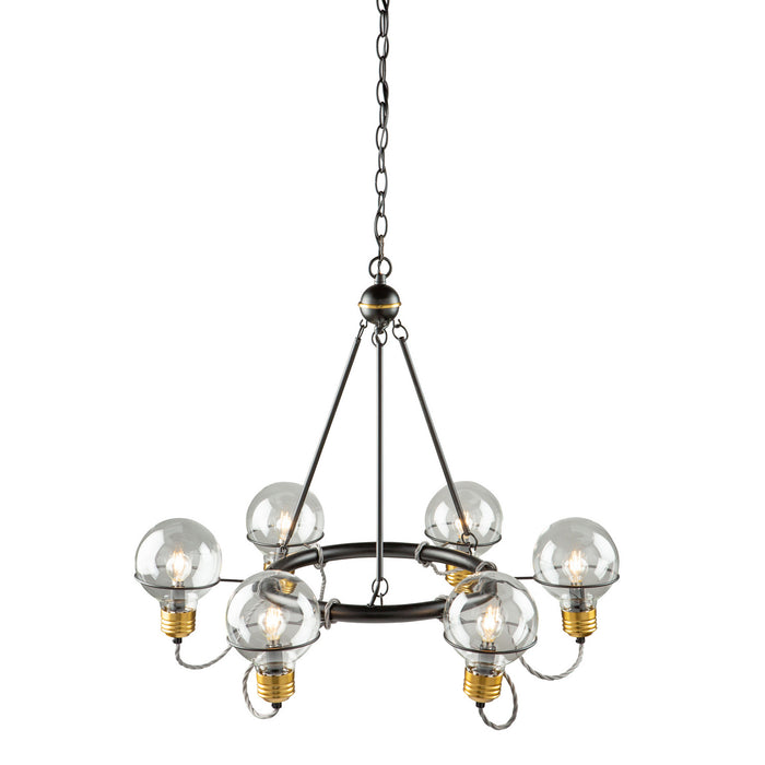 Artcraft AC11727BK Six Light Chandelier, Black and Brushed Brass