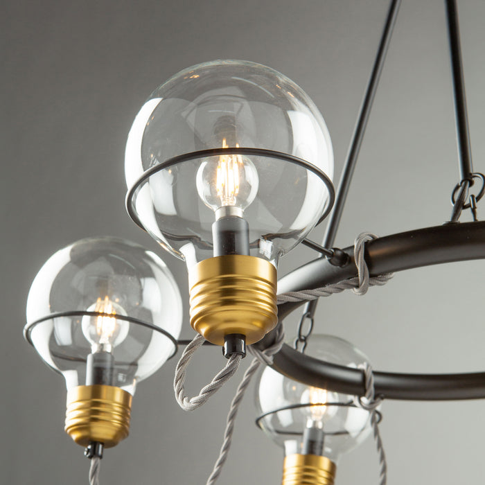 Artcraft AC11727BK Six Light Chandelier, Black and Brushed Brass