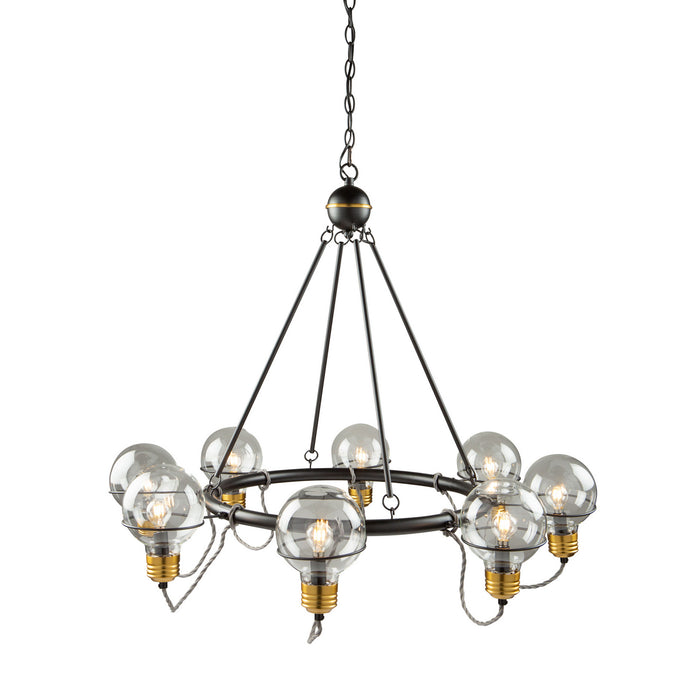 Artcraft AC11728BK Eight Light Chandelier, Black and Brushed Brass