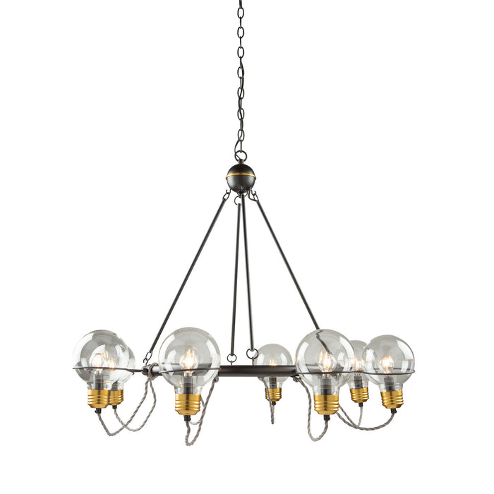 Artcraft AC11728BK Eight Light Chandelier, Black and Brushed Brass