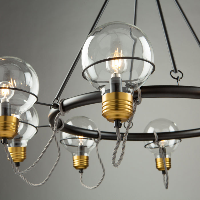 Artcraft AC11728BK Eight Light Chandelier, Black and Brushed Brass