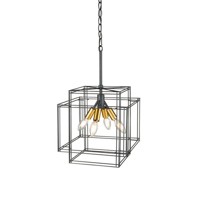 Artcraft AC11734BK Four Light Pendant, Black and Brushed Brass