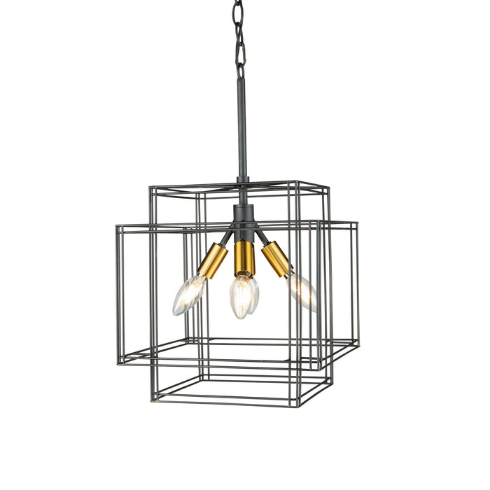 Artcraft AC11734BK Four Light Pendant, Black and Brushed Brass
