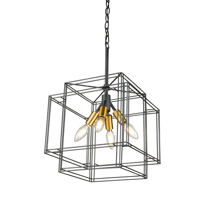 Artcraft AC11734BK Four Light Pendant, Black and Brushed Brass