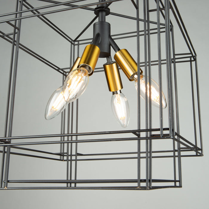 Artcraft AC11734BK Four Light Pendant, Black and Brushed Brass