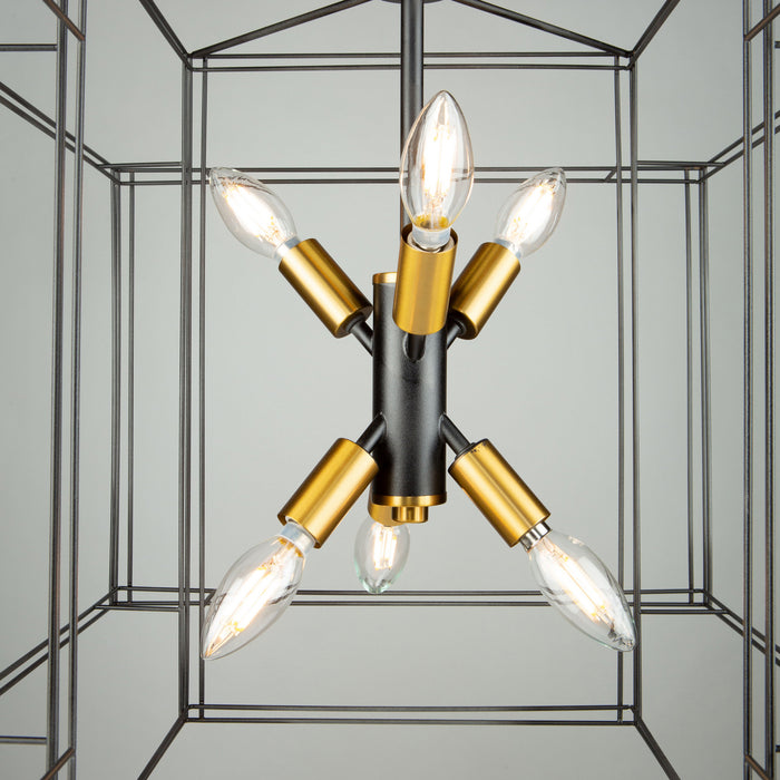 Artcraft AC11736BK Six Light Pendant, Black and Brushed Brass