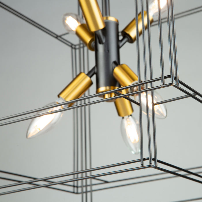 Artcraft AC11736BK Six Light Pendant, Black and Brushed Brass