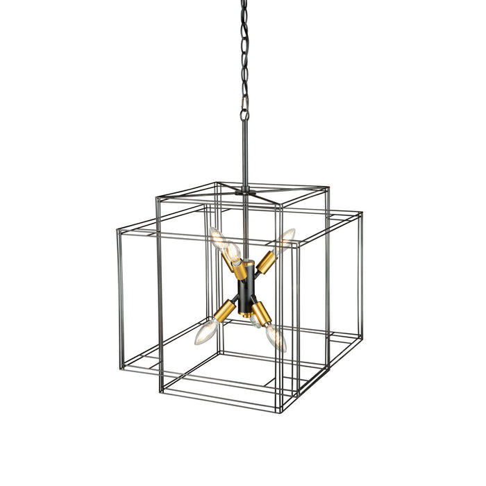 Artcraft AC11736BK Six Light Pendant, Black and Brushed Brass