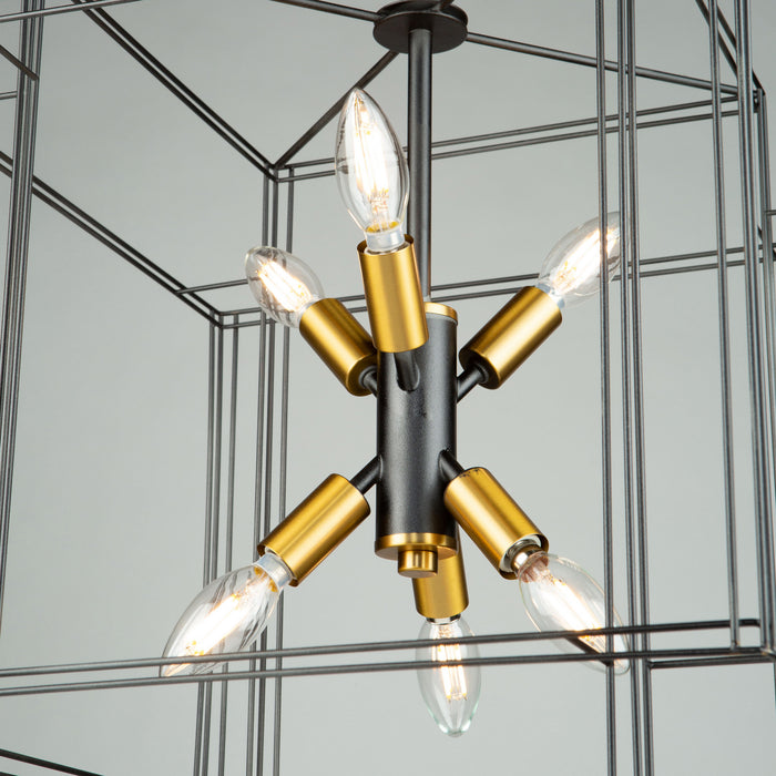 Artcraft AC11736BK Six Light Pendant, Black and Brushed Brass