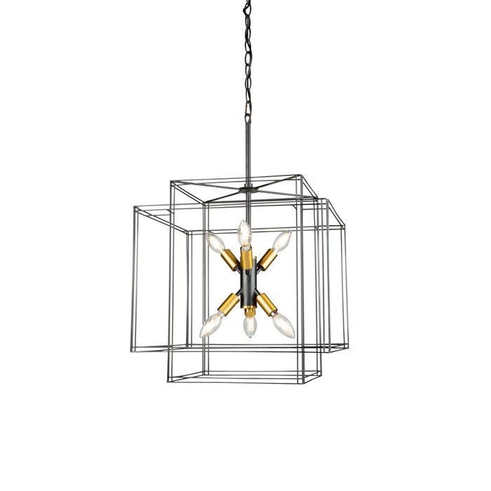 Artcraft AC11736BK Six Light Pendant, Black and Brushed Brass