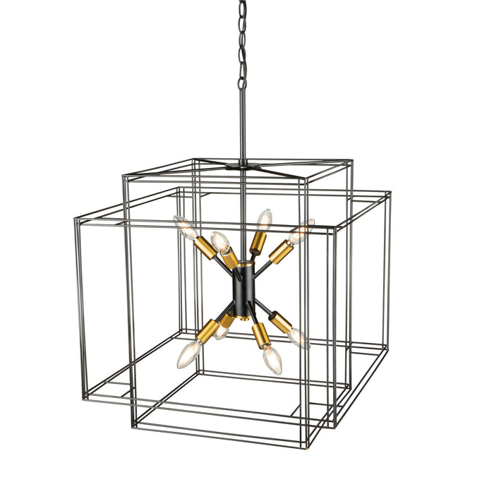 Artcraft AC11738BK Eight Light Pendant, Black and Brushed Brass