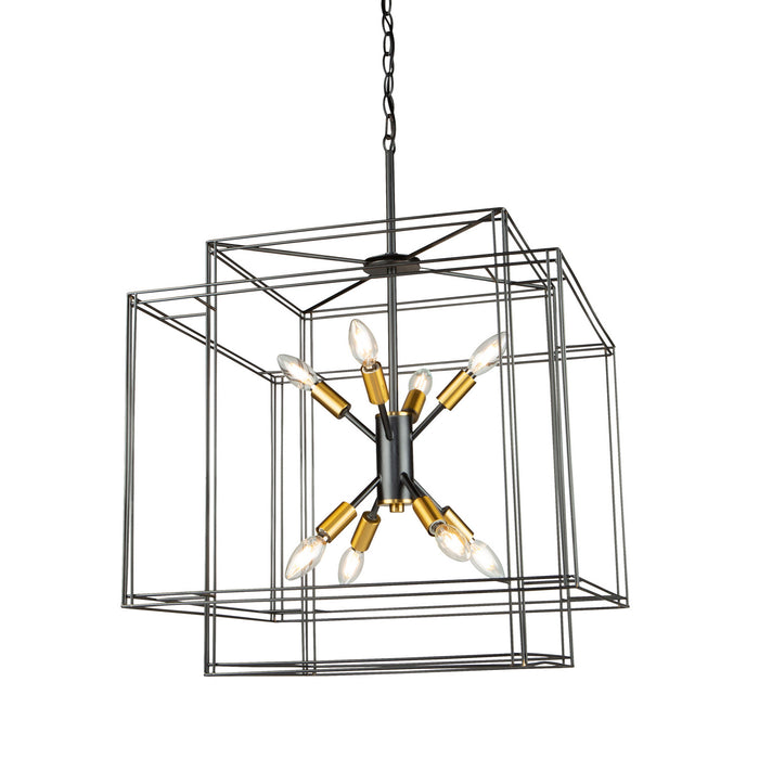 Artcraft AC11738BK Eight Light Pendant, Black and Brushed Brass