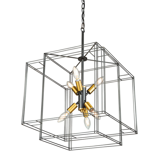 Artcraft AC11738BK Eight Light Pendant, Black and Brushed Brass