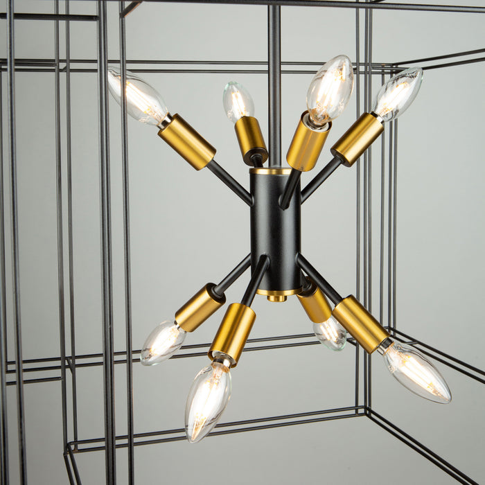 Artcraft AC11738BK Eight Light Pendant, Black and Brushed Brass