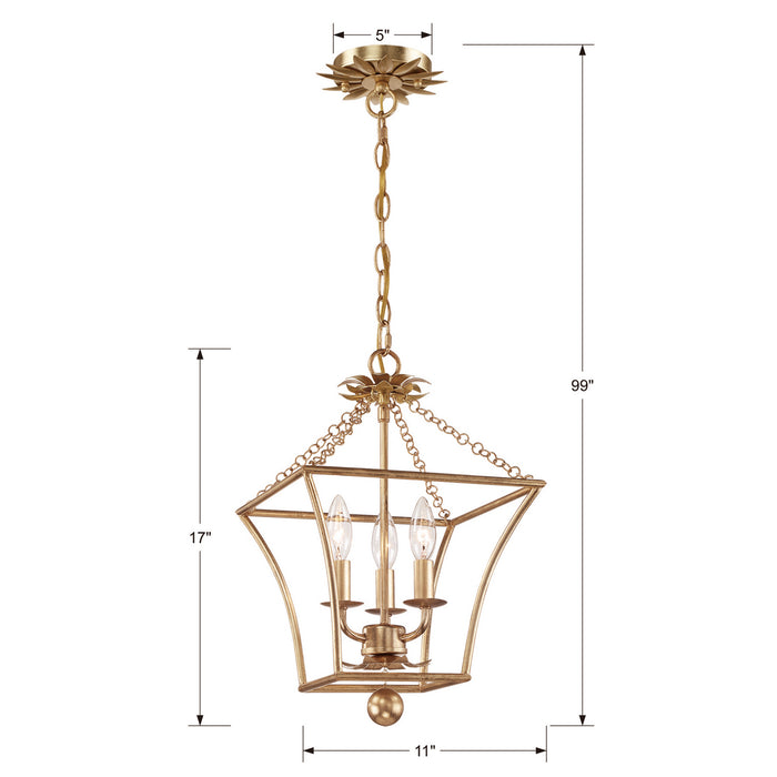 Crystorama 514-GA Three Light Mini Chandelier, Antique Gold