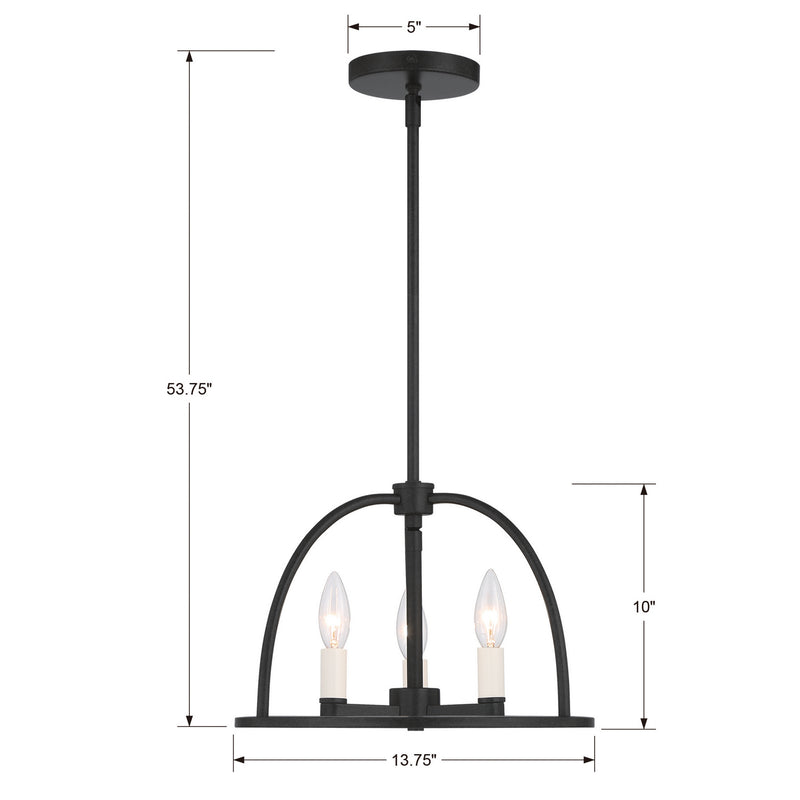 Crystorama ABB-3003-BK Three Light Chandelier, Black