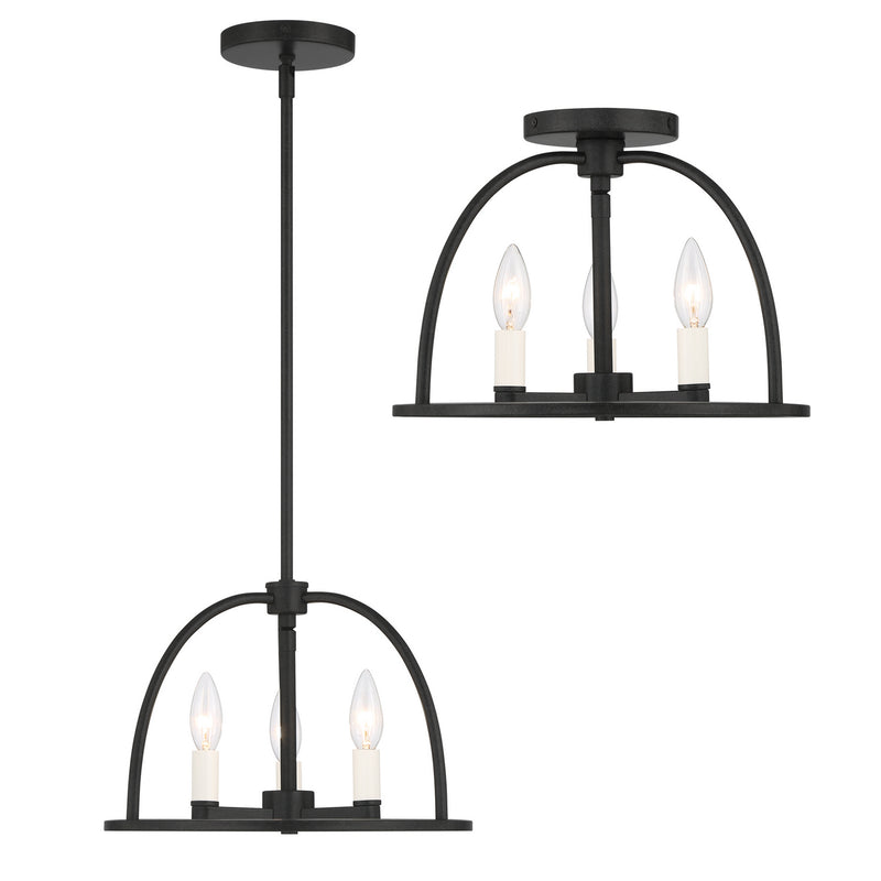 Crystorama ABB-3003-BK_CEILING Three Light Semi Flush Mount, Black