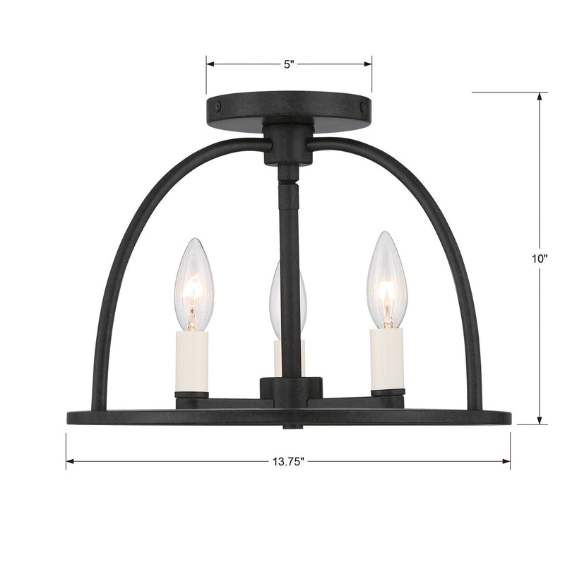 Crystorama ABB-3003-BK_CEILING Three Light Semi Flush Mount, Black