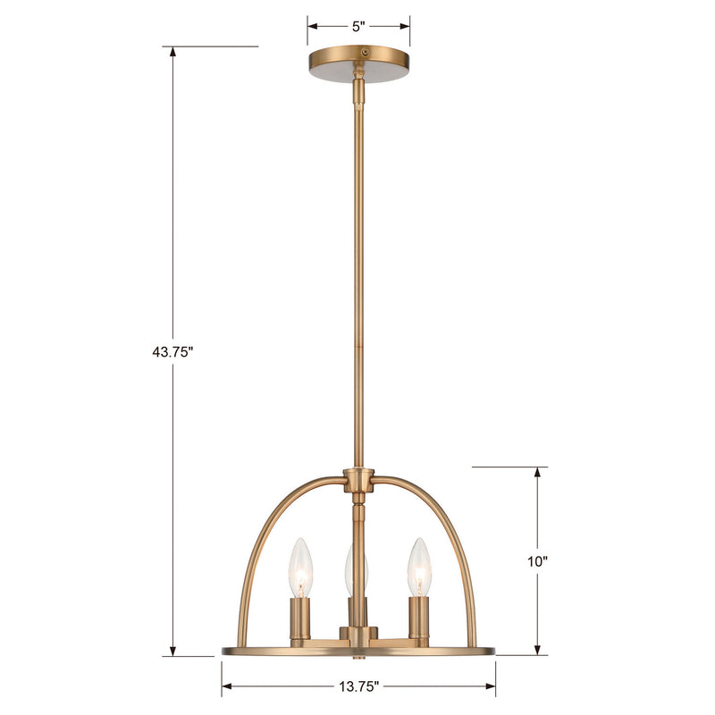 Crystorama ABB-3003-VG Three Light Chandelier, Vibrant Gold