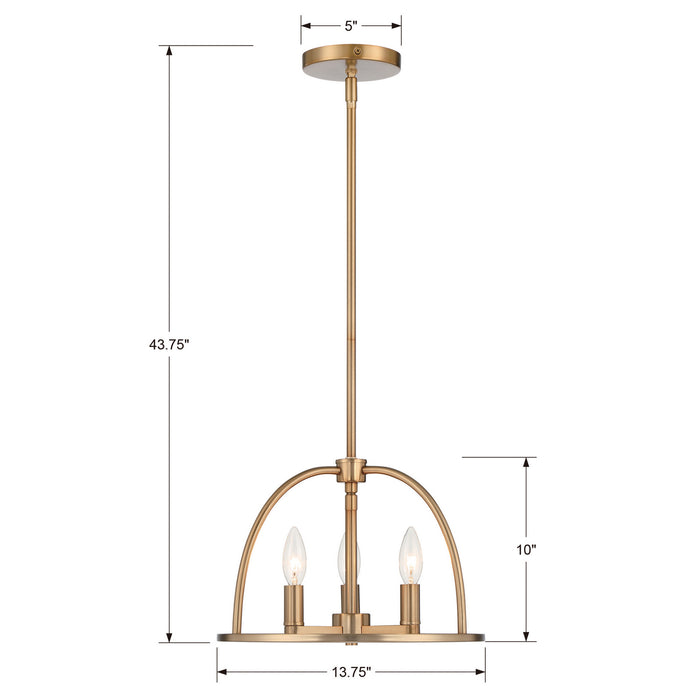 Crystorama ABB-3003-VG Three Light Chandelier, Vibrant Gold