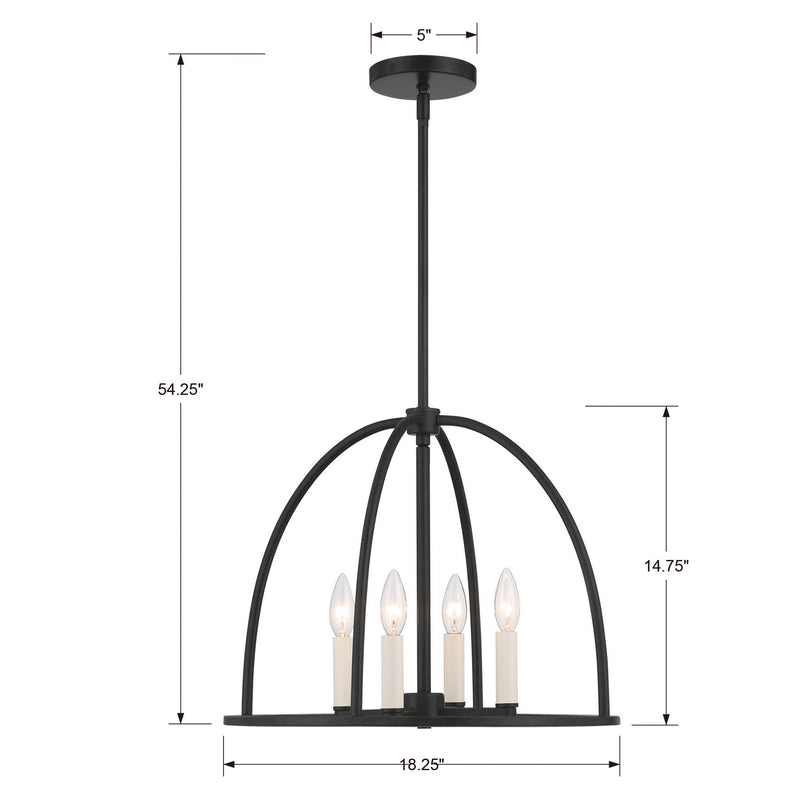 Crystorama ABB-3004-BK Four Light Chandelier, Black