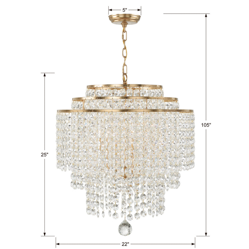 Crystorama GAB-B7305-GA Six Light Chandelier, Antique Gold