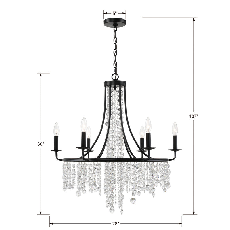 Crystorama GAB-B7306-MK Six Light Chandelier, Matte Black