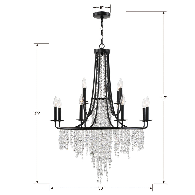Crystorama GAB-B7312-MK 12 Light Chandelier, Matte Black