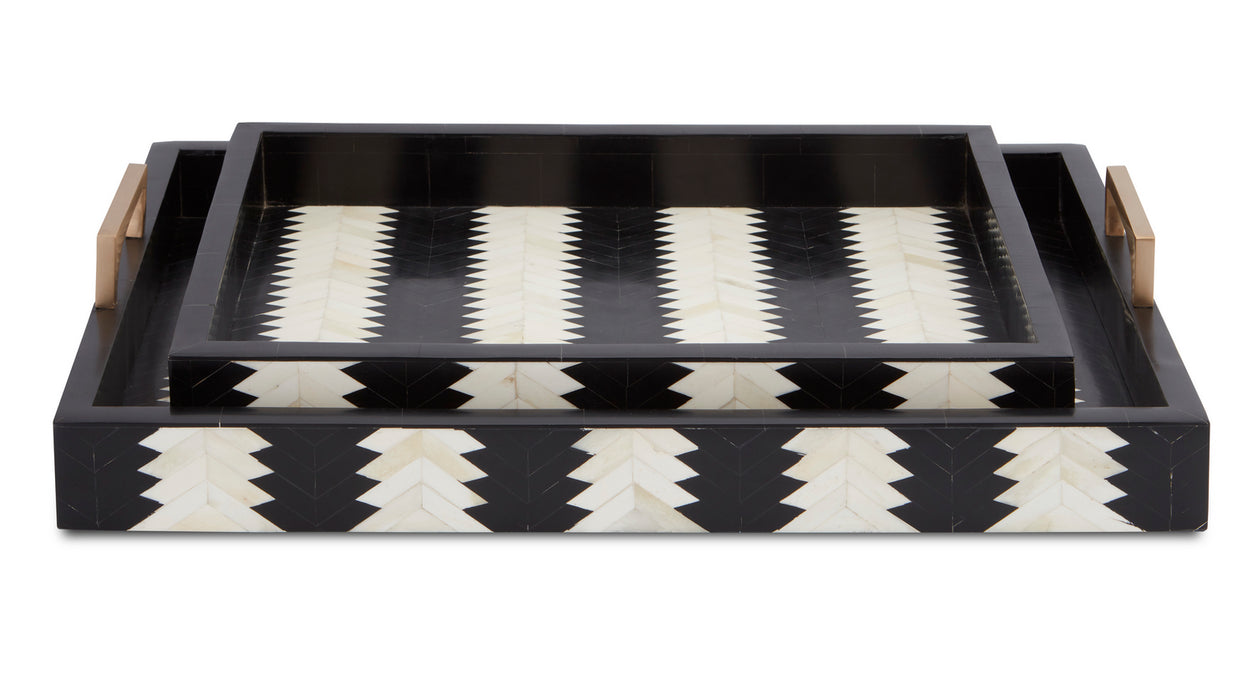 Currey and Company 1200-0451 Tray Set of 2, Black/White/Natural/Brass