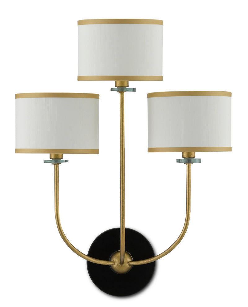 Currey and Company 5000-0192 Three Light Wall Sconce, Brass/Satin Black/White