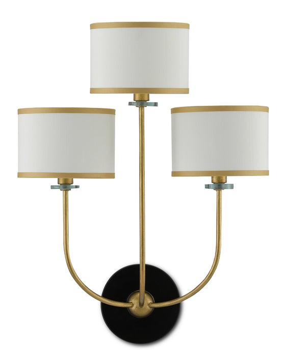 Currey and Company 5000-0192 Three Light Wall Sconce, Brass/Satin Black/White