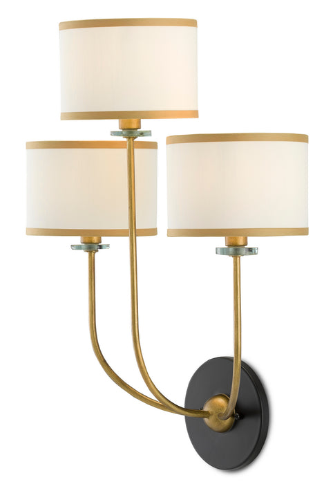 Currey and Company 5000-0192 Three Light Wall Sconce, Brass/Satin Black/White