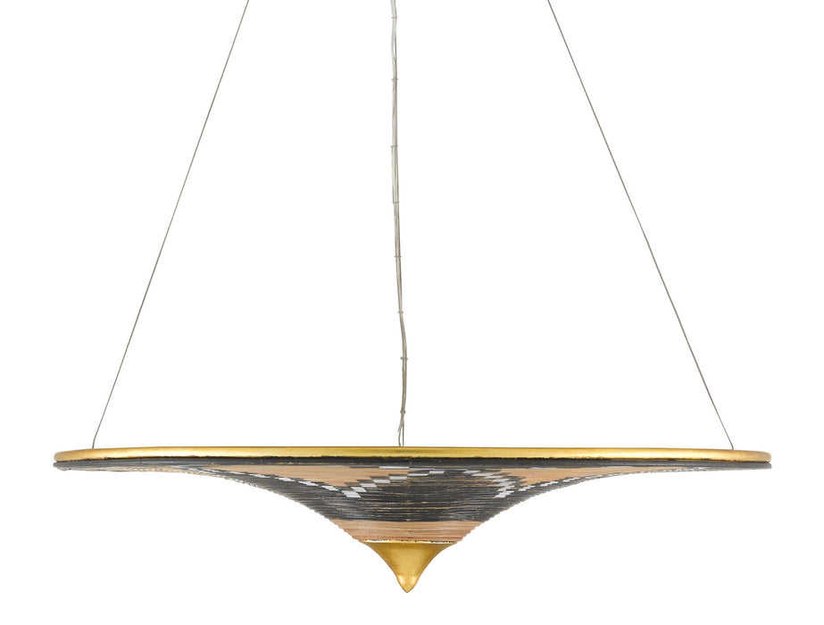 Currey and Company 9000-0797 Three Light Chandelier, Contemporary Gold Leaf/Distressed Black/Distressed White