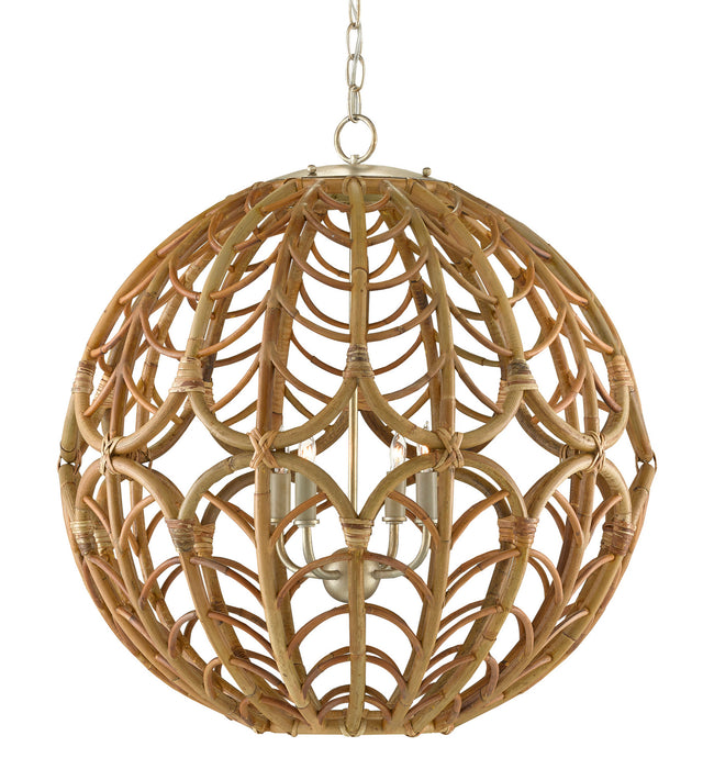 Currey and Company 9000-0802 Four Light Chandelier, Silver Leaf/Smokewood/Natural