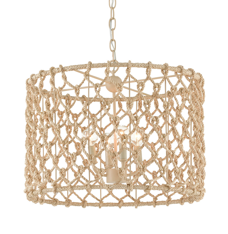 Currey and Company 9000-0803 Four Light Chandelier, Beige/Smokewood/Natural Rope