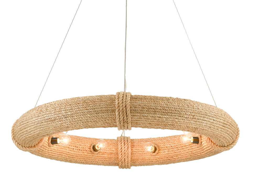 Currey and Company 9000-0804 Eight Light Chandelier, Satin Black/Abaca Rope