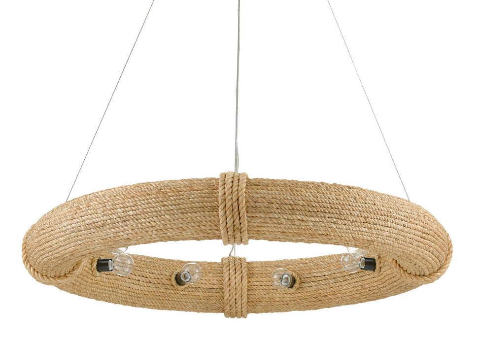 Currey and Company 9000-0804 Eight Light Chandelier, Satin Black/Abaca Rope